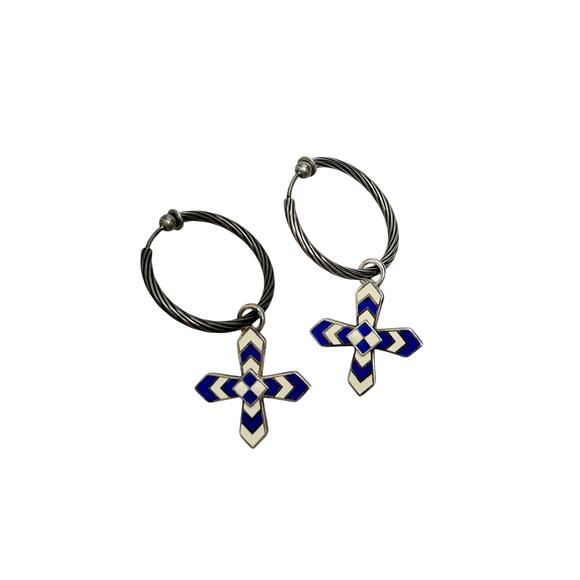 Gucci Enamel Cross Motif Hoop Earrings with Pouch, Box & Booklet - Picture 7 of 11